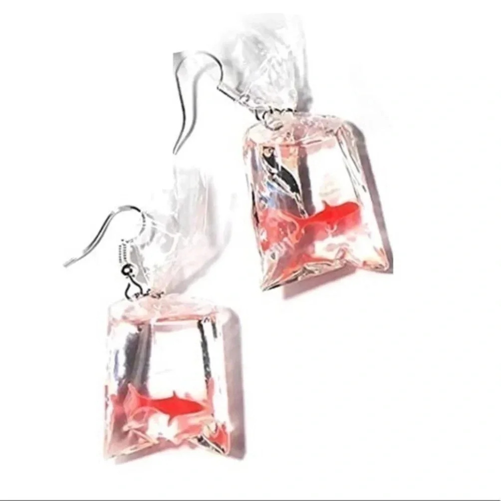 3 for $25/ Whimsical Unusual Neon Orange Fish Goldfish in Bag Earrings NWT